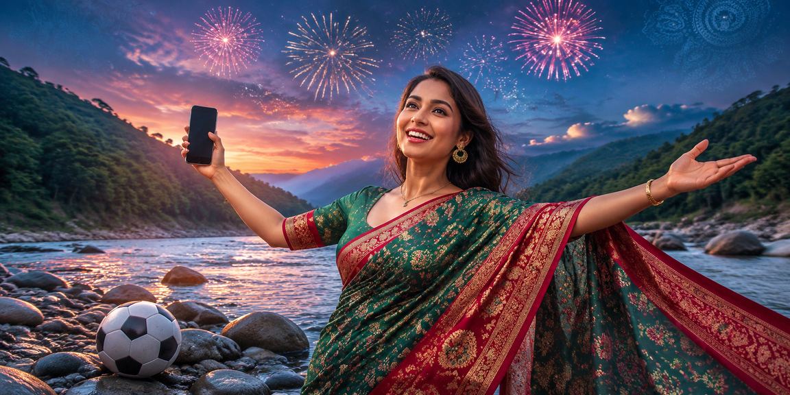 সিলেটে শাড়ি পরা নারীর সাথে ফুটবল বেটিং ও ভাউচার অফারের দৃশ্য